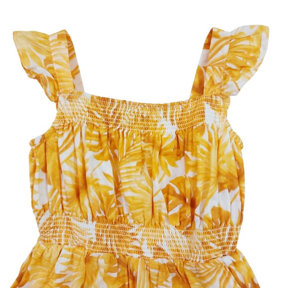 Janie and Jack Romper Girls 3 Yellow Smocked Palm Print Square Neck 100% Cotton - Picture 2 of 11